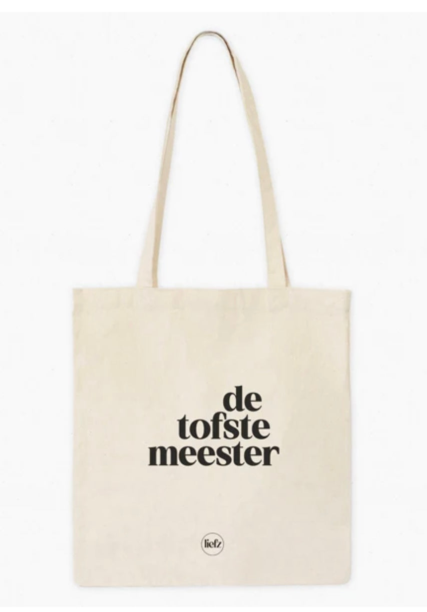 De tofste meester katoenen tas naturel met zwarte opdruk cadeau meester