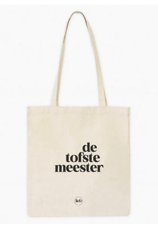 De tofste meester katoenen tas naturel met zwarte opdruk cadeau meester