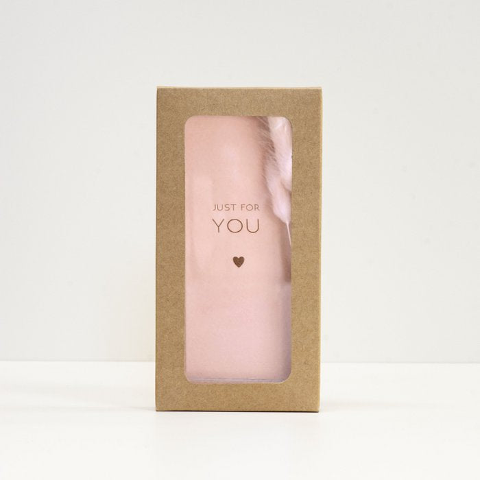 Luxe droogbloemen kaartje Just for You voor cadeaubox of brievenbuscadeau met stijlvolle roze droogbloem.