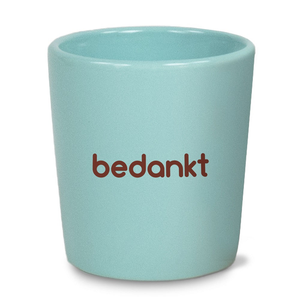 Lichtblauw espresso kopje met de tekst Bedankt, ideaal als origineel bedankcadeau.