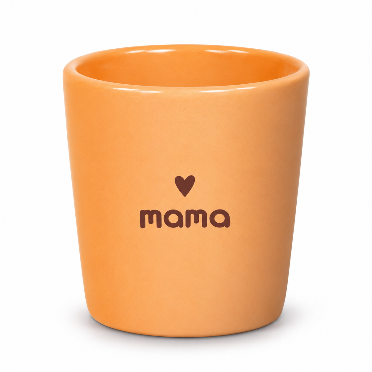 Oranje keramisch espressokopje met een bruin hartje en de tekst mama