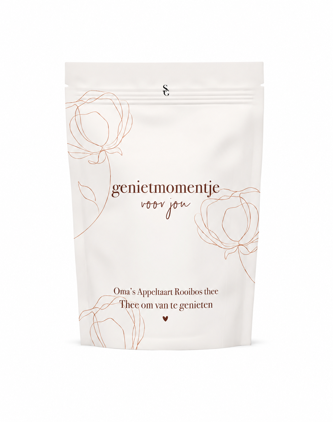 Genietmomentje voor Jou met Oma’s Appeltaart rooibosthee in luxe cadeauverpakking met pioenillustraties