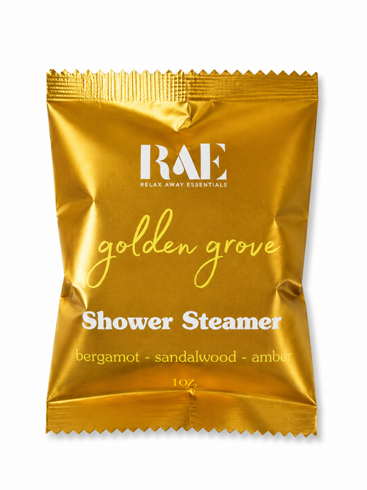 Golden Grove Shower Steamer met bergamot, sandelhout en amber in luxe gouden verpakking