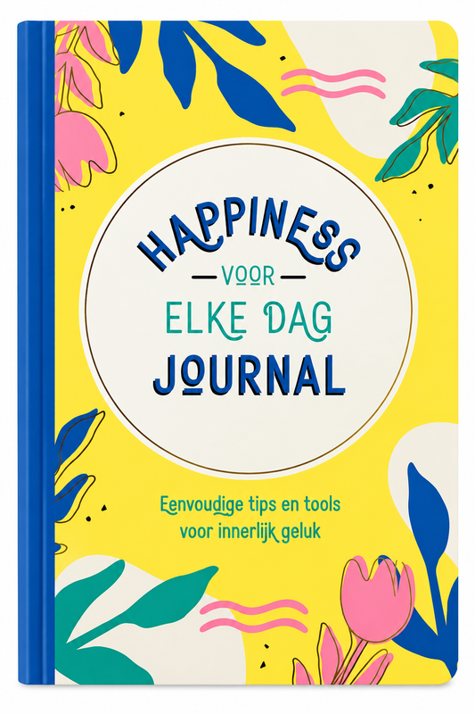 Happiness Voor Elke Dag Journal met kleurrijke gele kaft, dagboek met tips en schrijfoefeningen voor innerlijk geluk