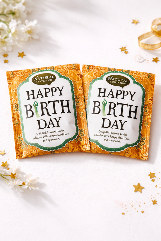Happy Birthday Tea – 2 feestelijke theezakjes als verjaardagscadeau, perfect voor cadeauboxen

