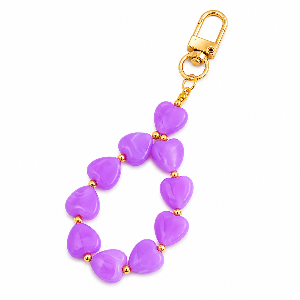 Lavender purple hartjes sleutelhanger met gouden clip