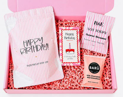 Make A Wish verjaardagscadeau voor vrouw met Happy Birthday kaarsen, shower steamer en chocolade