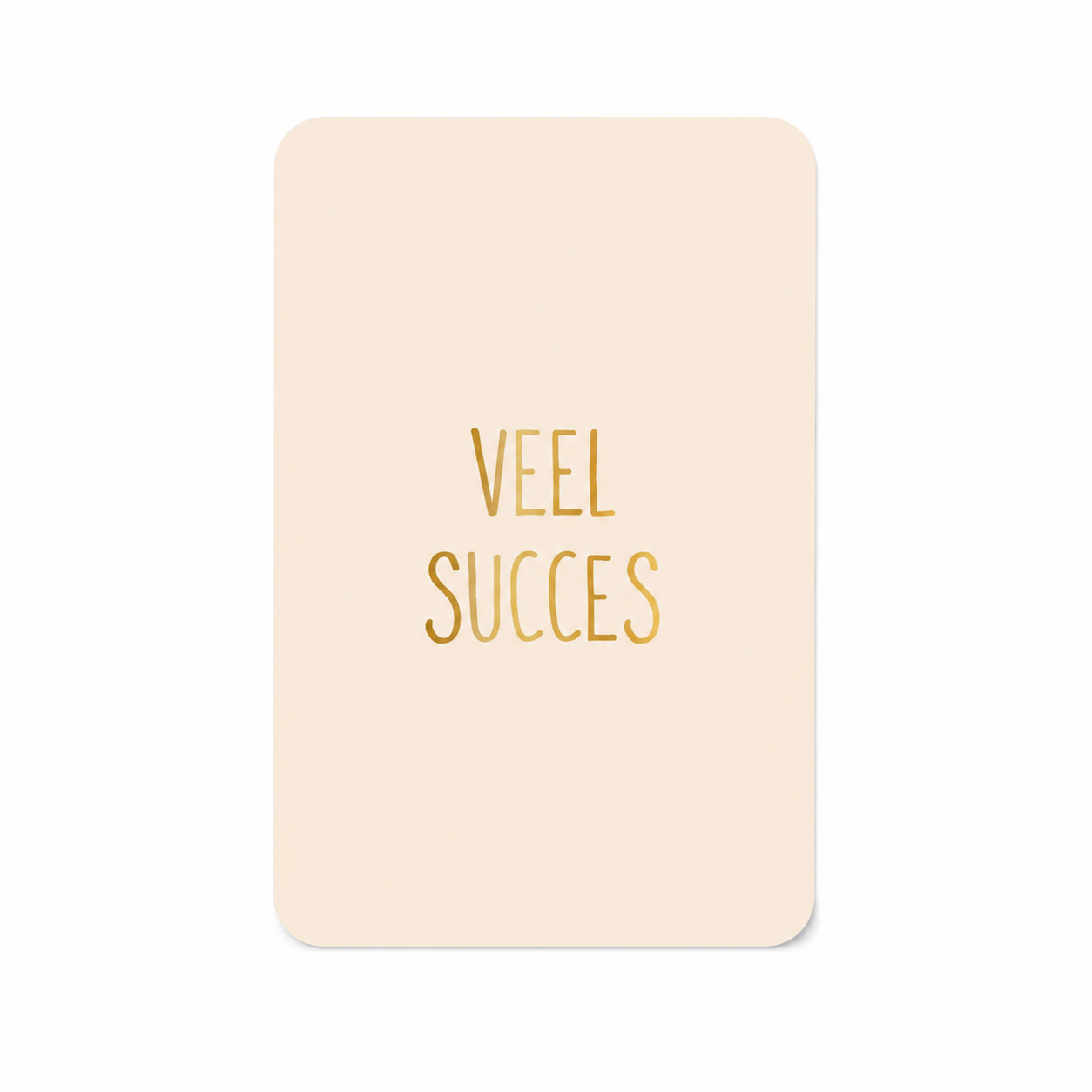 Luxe mini kaartje Veel Succes met goudfolie op een crèmekleurige achtergrond, perfect als toevoeging aan een cadeaubox of cadeau.