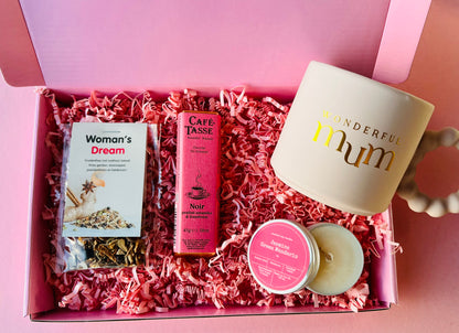👉 moederdag cadeau cadeaubox voor mama met thee chocolade en kaars