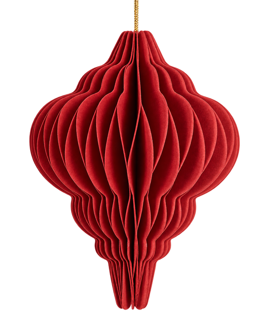 Rode honeycomb kerstbal van papier als sfeervolle kersthanger