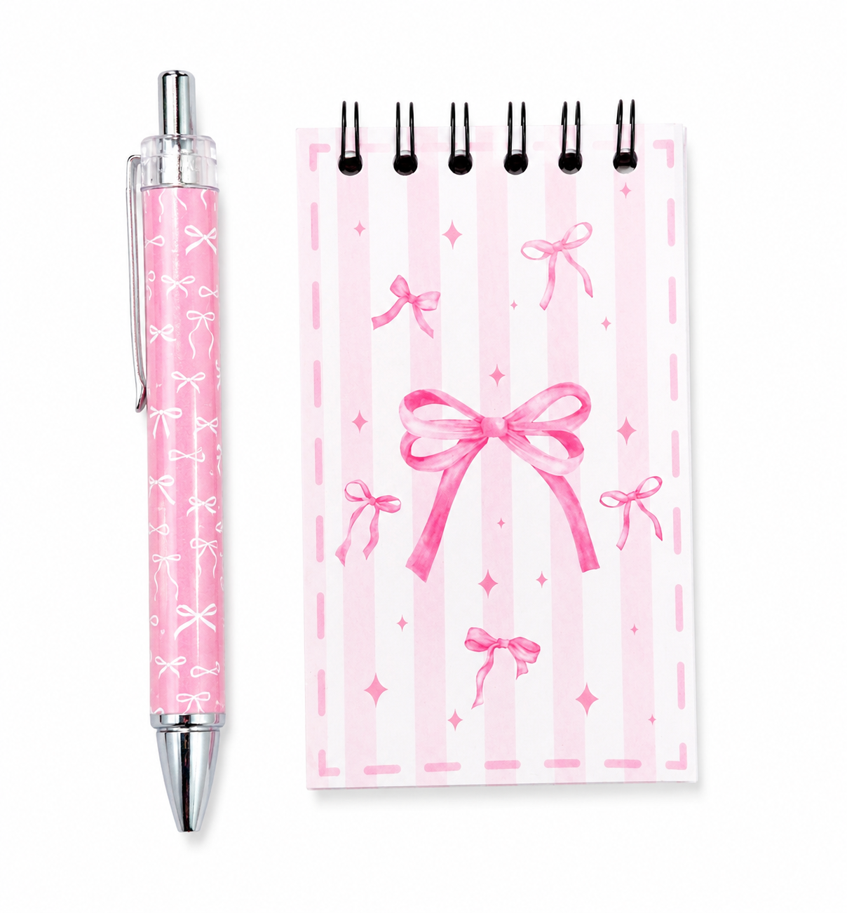 Roze schrijfset met strikjes met pen en notitieblok