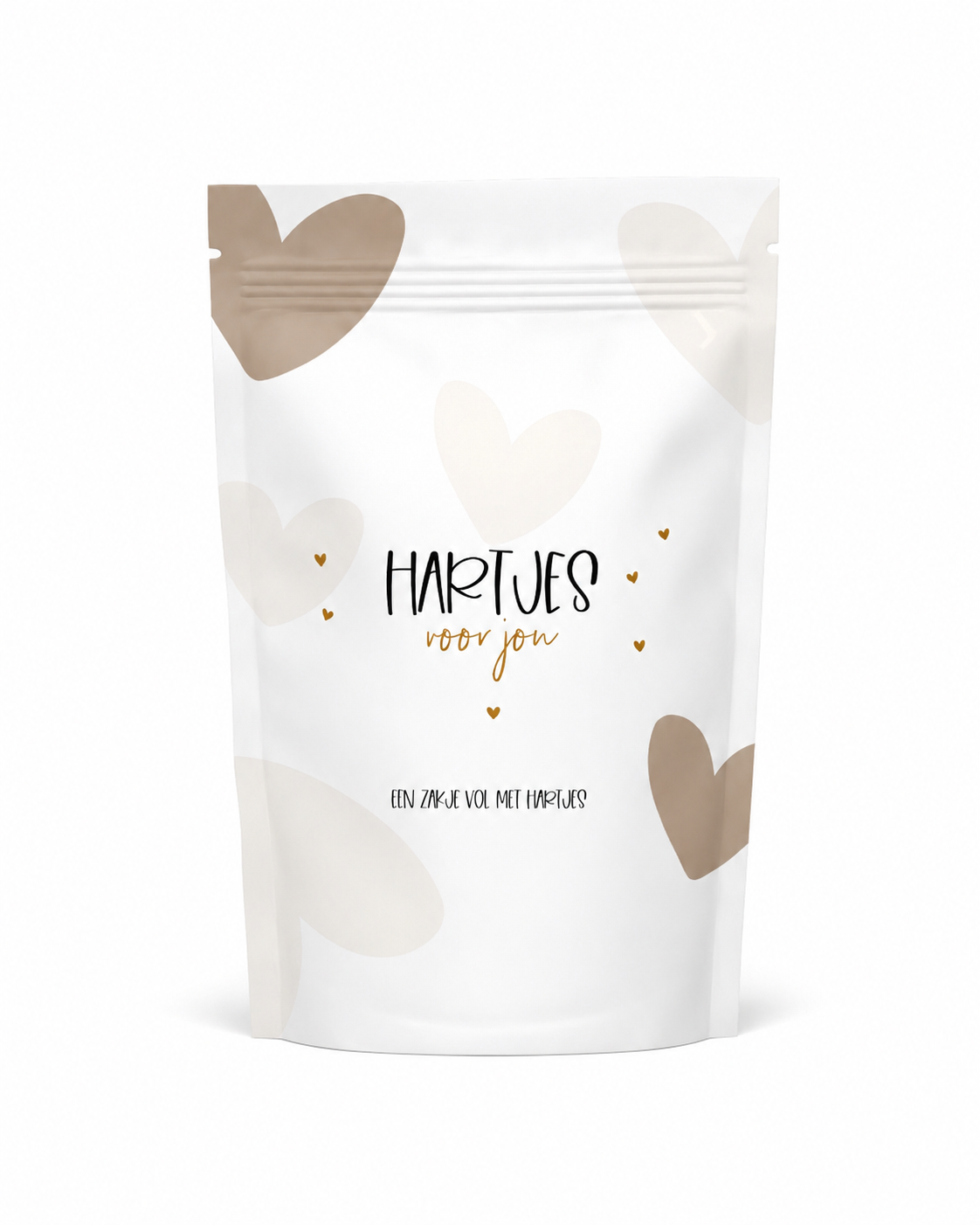 Gevulde snoepzak Hartjes voor Jou met hartjessnoep in luxe hersluitbare cadeauverpakking