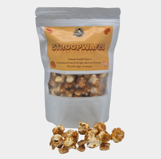 Stroopwafel Popcorn met karamelsmaak en echte stukjes stroopwafel