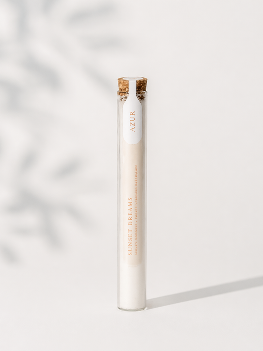 Luxe badzout Sunset Dreams in glazen buis met kurk – ontspannend cadeau voor wellness en selfcare
