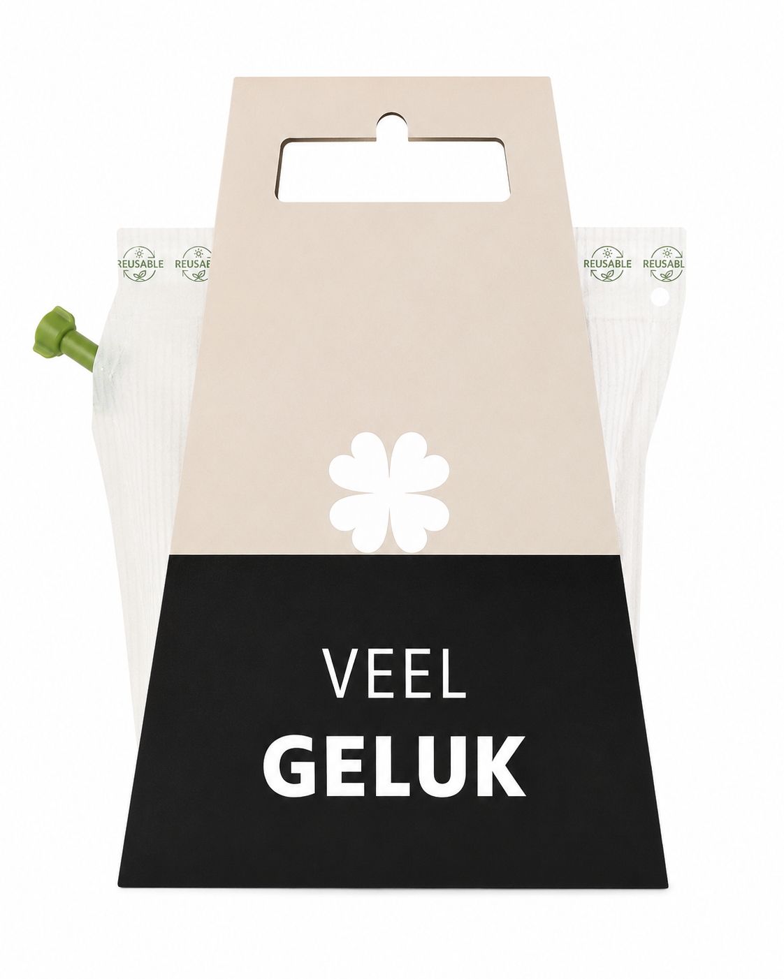 Veel Geluk cadeau in stijlvolle beige en zwarte cadeauverpakking