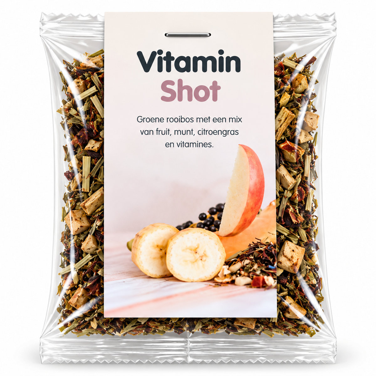 Zakje Vitamin Shot groene rooibosthee met fruit, munt en citroengras van The Prezzent.