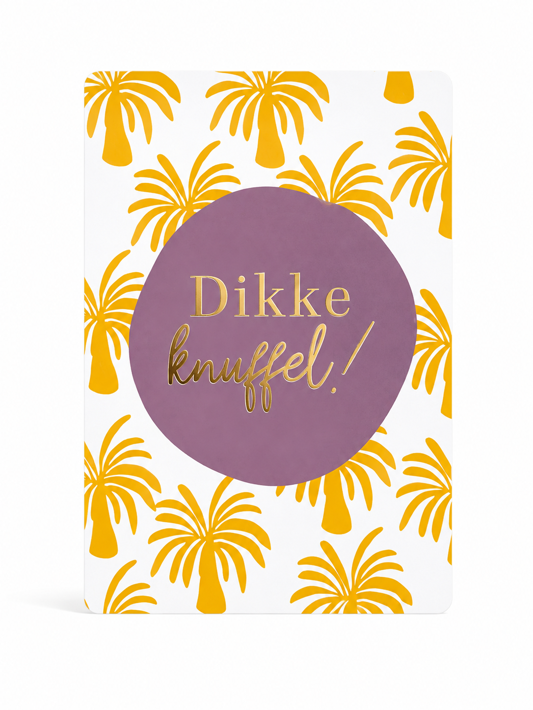 Wenskaart Dikke Knuffel met tropische palmbomen en gouden details