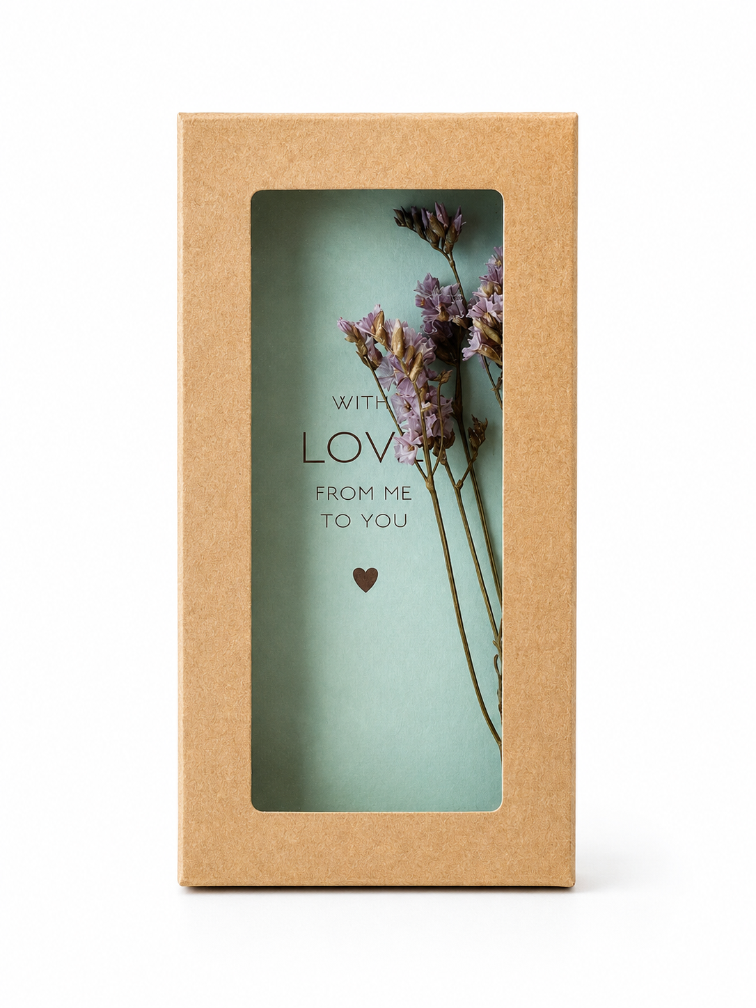 With Love bloemenkaart met droogbloemen in kraft cadeauverpakking