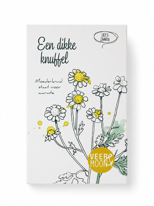 Lief zeepje Een dikke knuffel met bloemen en de tekst Moederkruid staat voor warmte